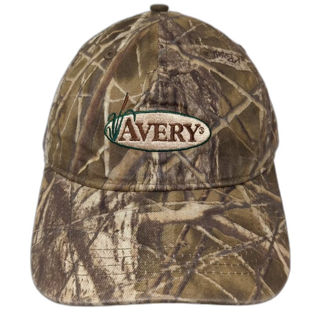 Avery Baseball Cap Brown Beige Hat Slideback OS Embroidered Hunting Camo Logo